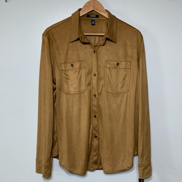 Chaps New Long Sleeve Faux Suede Button Down Shirt Size XL Color Fawn - Picture 1 of 5